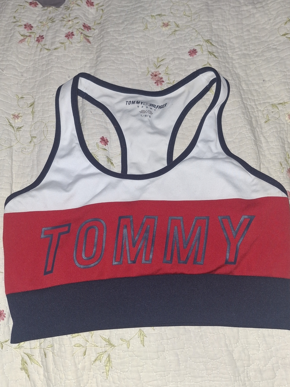 Tommy Hilfiger White/Red/Navy Colorblock Sports Bra